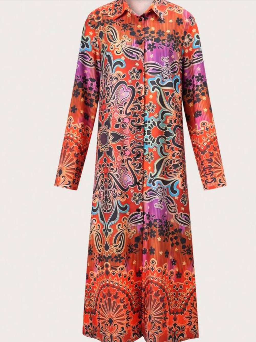 Maxi Shirt Dress. Sz. 10 / EU Sz. 42. SHEIN Orange Multi-Color Print